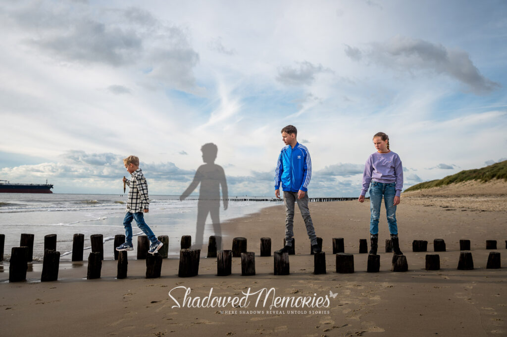 Shadowed Memories family photo with lost baby Miscarriage or stillbirth family photo changes by Dasja Dijkstra from the Netherlands Schaduwfoto