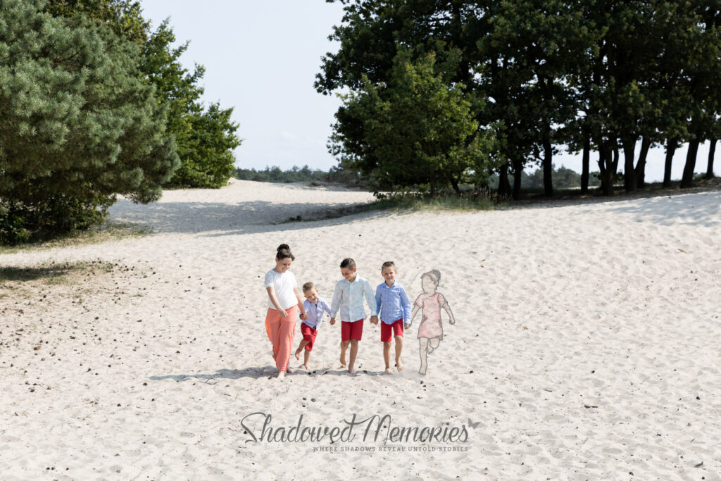Shadowed Memories family photo with lost baby Miscarriage or stillbirth family photo changes by Dasja Dijkstra from the Netherlands Schaduwfoto