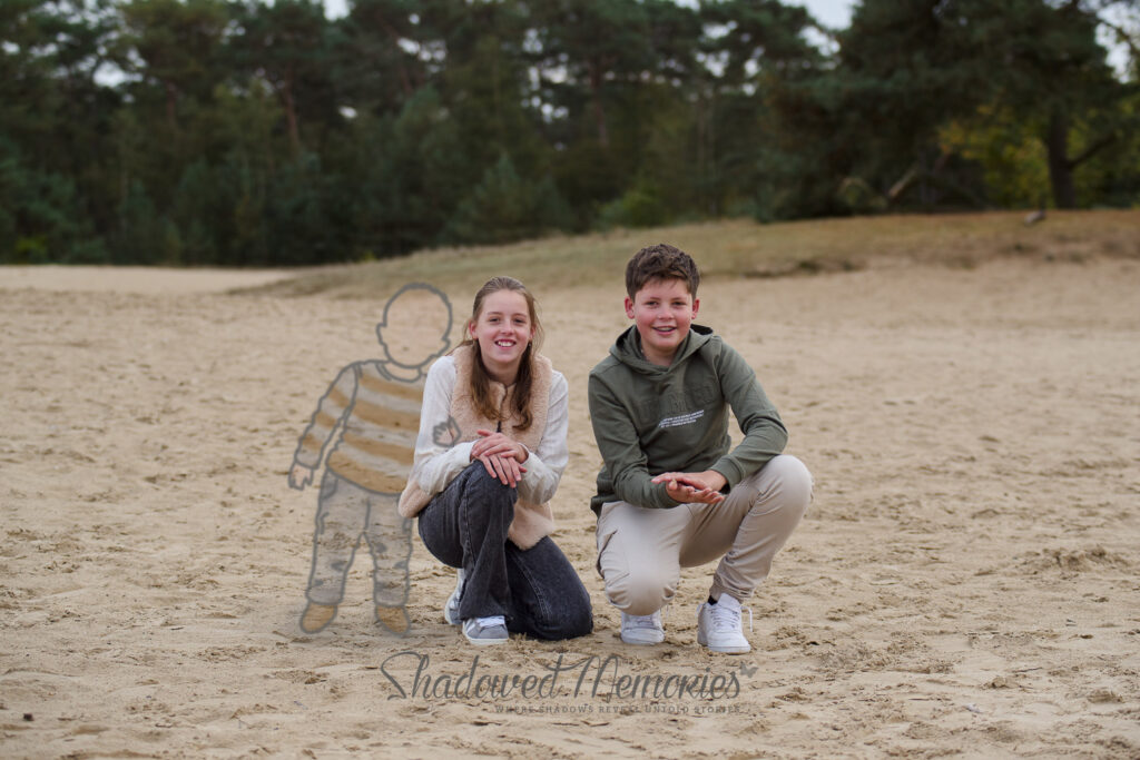 Shadowed Memories family photo with lost baby Miscarriage or stillbirth family photo changes by Dasja Dijkstra from the Netherlands Schaduwfoto