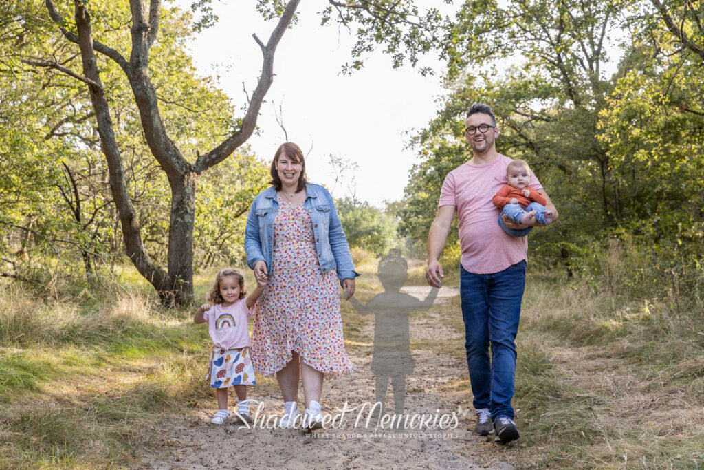 Shadowed Memories family photo with lost baby Miscarriage or stillbirth family photo changes by Dasja Dijkstra from the Netherlands Schaduwfoto