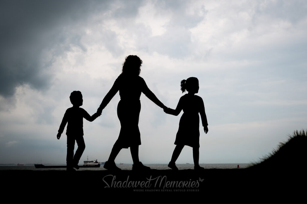 Shadowed Memories family photo with lost baby Miscarriage or stillbirth family photo changes by Dasja Dijkstra from the Netherlands Schaduwfoto
